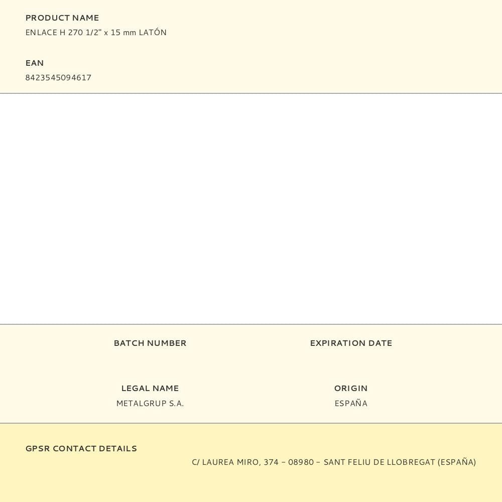 ENLACE H 270 1/2" x 15 mm LATÓN