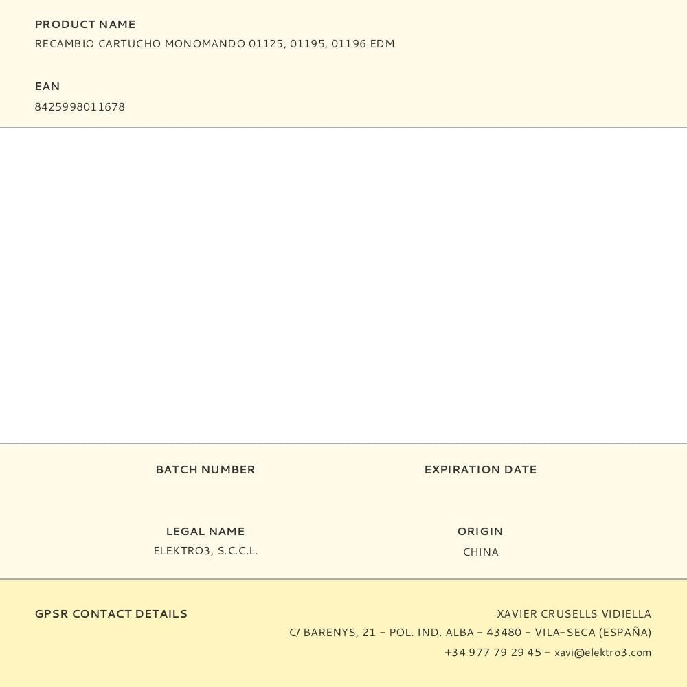 RECAMBIO CARTUCHO MONOMANDO 01125, 01195, 01196 EDM