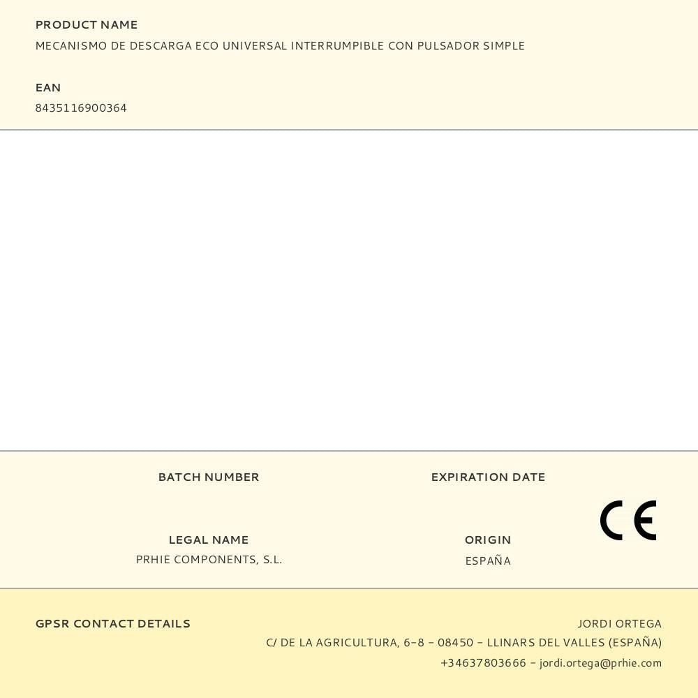 MECANISMO DE DESCARGA ECO UNIVERSAL INTERRUMPIBLE CON PULSADOR SIMPLE