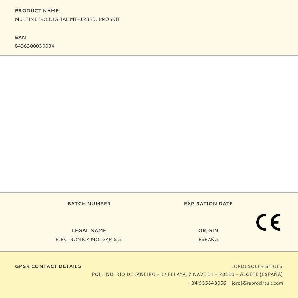 MULTIMETRO DIGITAL MT-1233D. PROSKIT