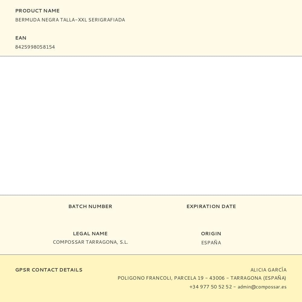 BERMUDA NEGRA TALLA-XXL SERIGRAFIADA