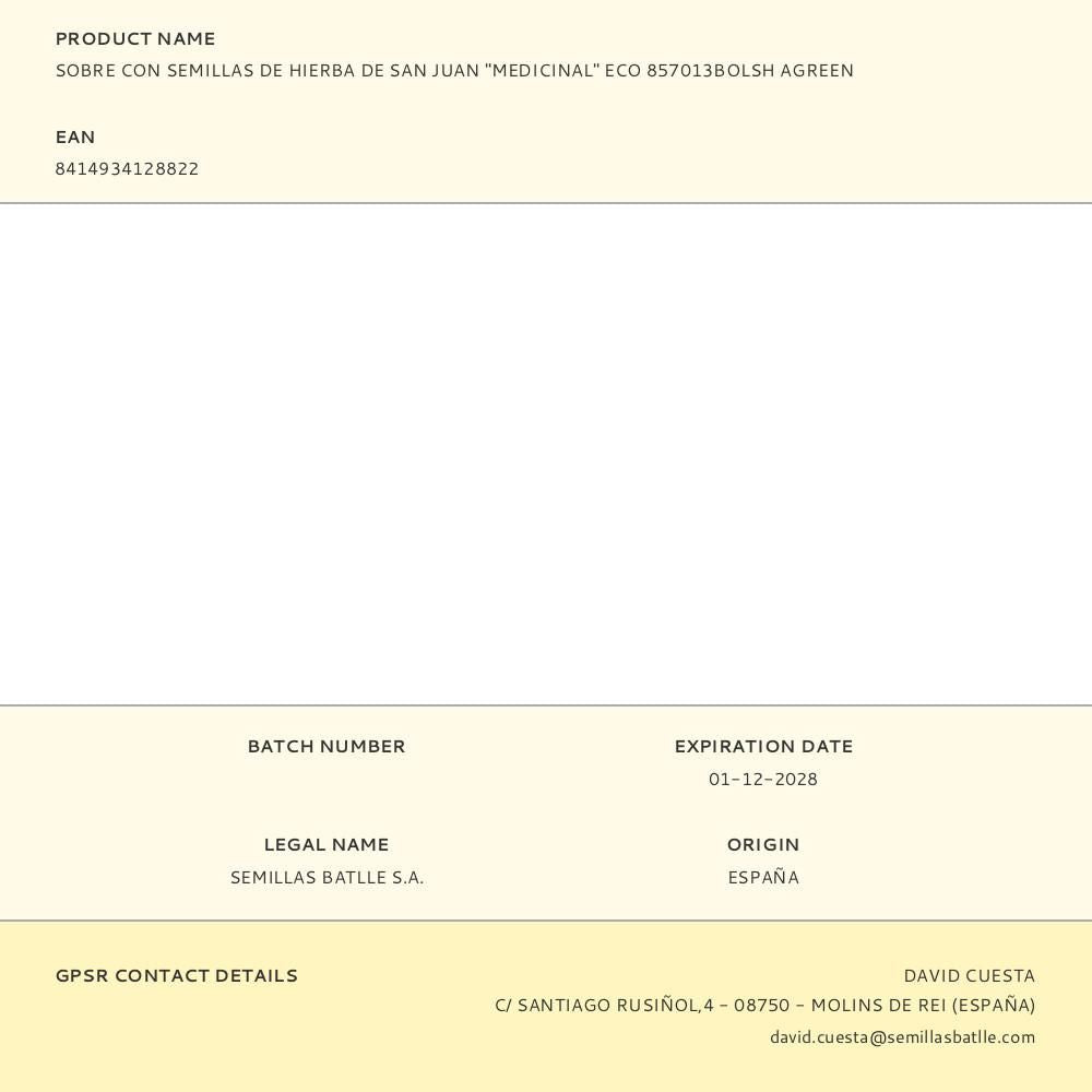 SOBRE CON SEMILLAS DE HIERBA DE SAN JUAN "MEDICINAL" ECO 857013BOLSH AGREEN