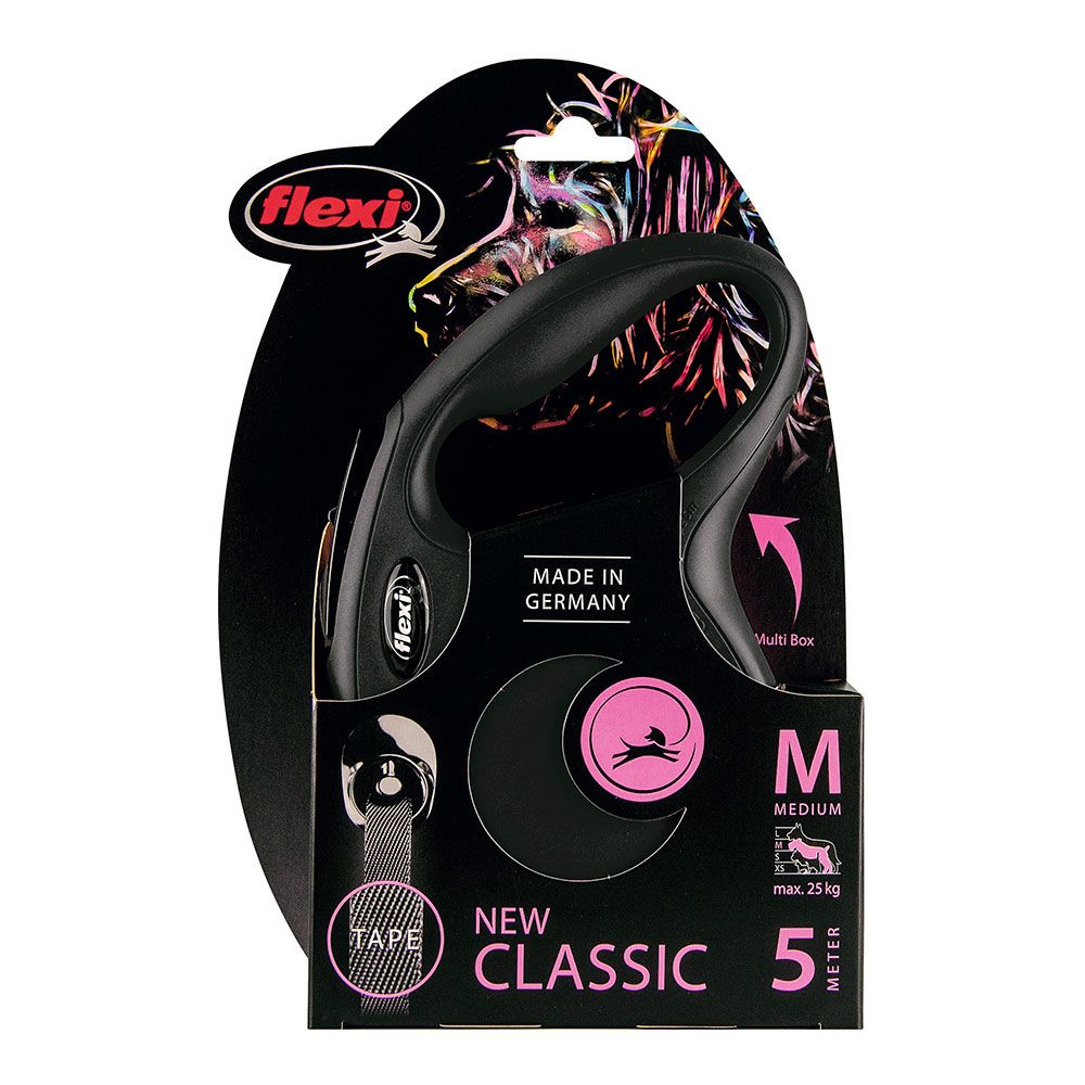 CORREA EXTENSIBLE FLEXI CLASSIC NEGRA, CINTA 5 m, M, HASTA 25 Kg