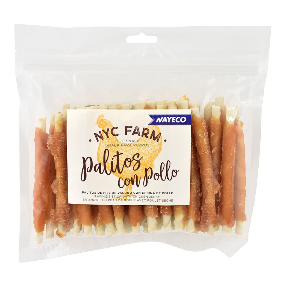 SNACK NYC FARM, PALITOS CON POLLO DE 12,5 cm PARA PERROS, BOLSA 500 g