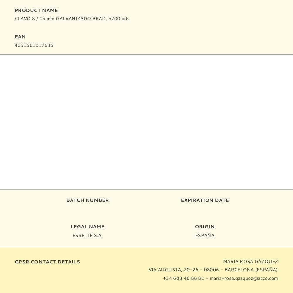CLAVO 8 / 15 mm GALVANIZADO BRAD, 5700 uds
