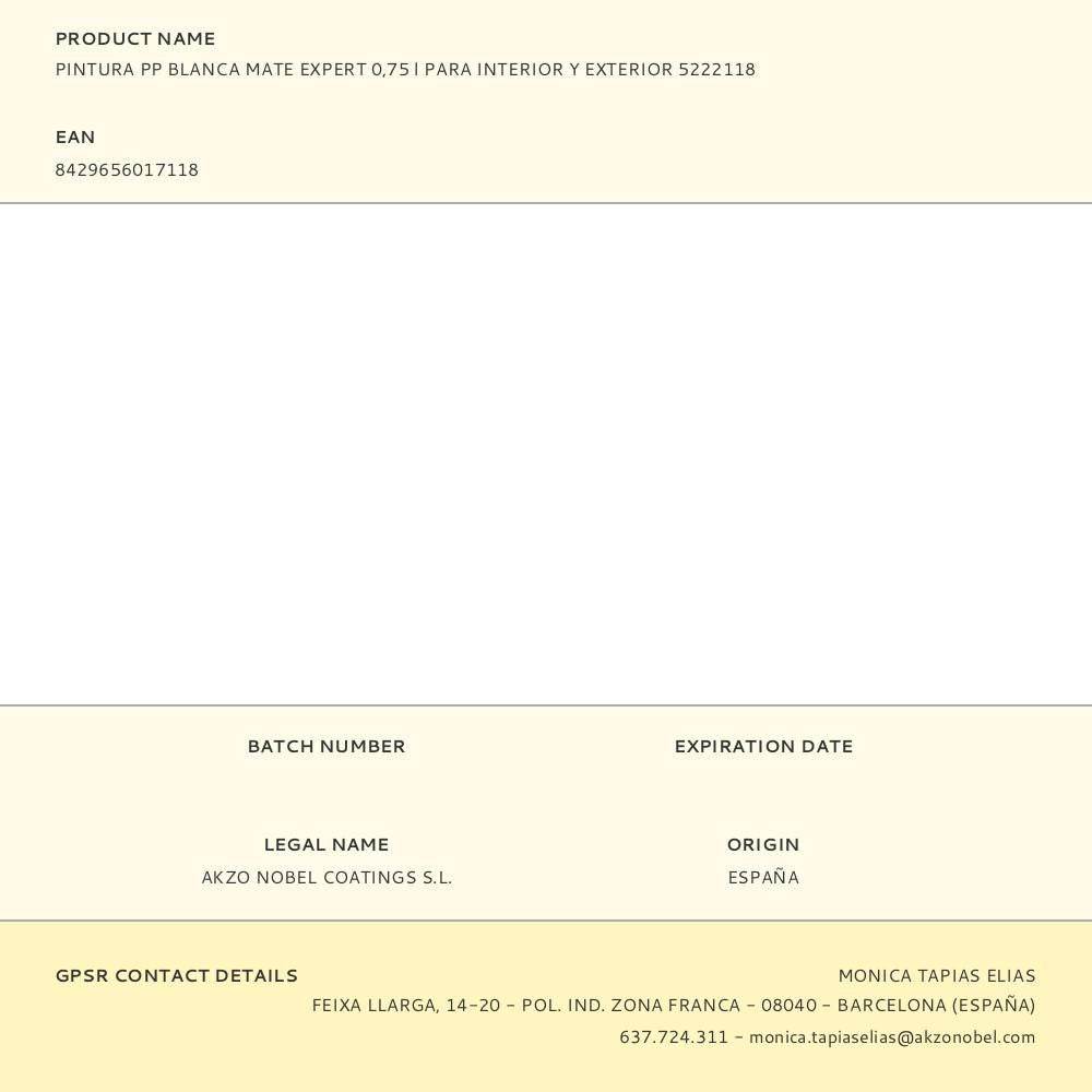PINTURA PLÍSTICA ACRÍLICA ESTIRENADA INTERIOR/EXTERIOR ANTIMOHO EXPERT BLANCO MATE 750 ml