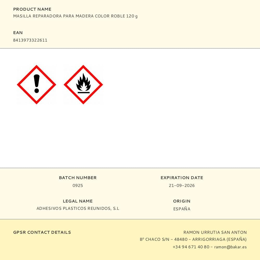 MASILLA REPARADORA PARA MADERA COLOR ROBLE 120 g