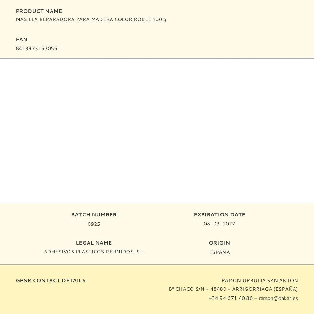 MASILLA REPARADORA PARA MADERA COLOR ROBLE 400 g