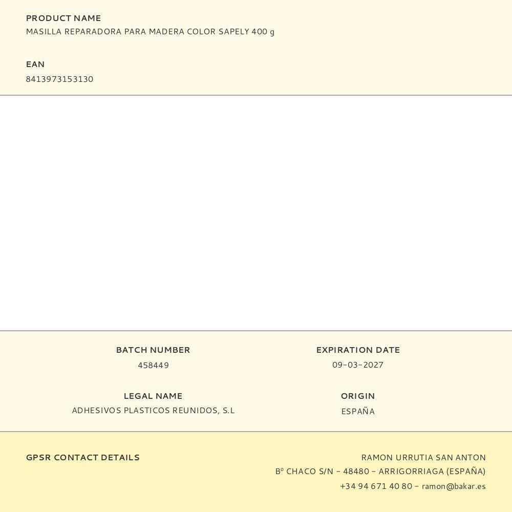 MASILLA REPARADORA PARA MADERA COLOR SAPELY 400 g