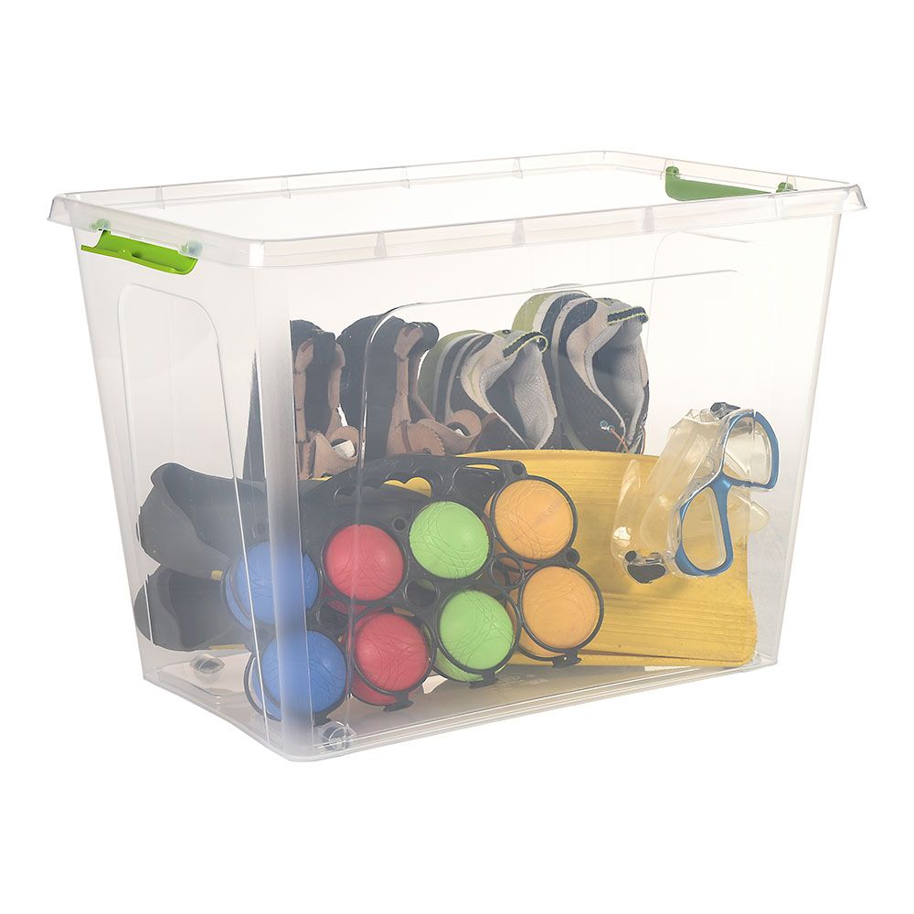 CAJA TRANSPARENTE MULTIUSOS CON RUEDAS 60 l, 58,5 x 39 x 42 cm