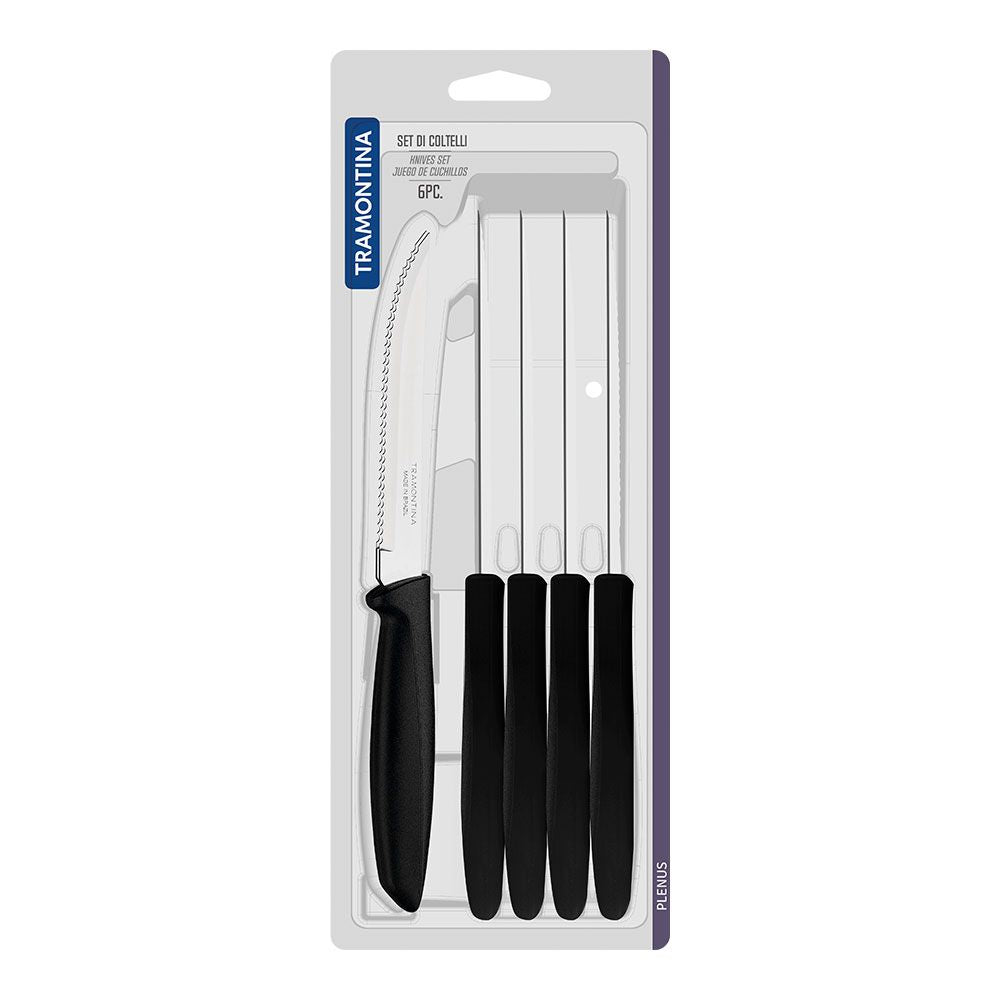 CUCHILLOS DENTADOS PARA CARNE, PLENUS, NEGRO, 6 uds