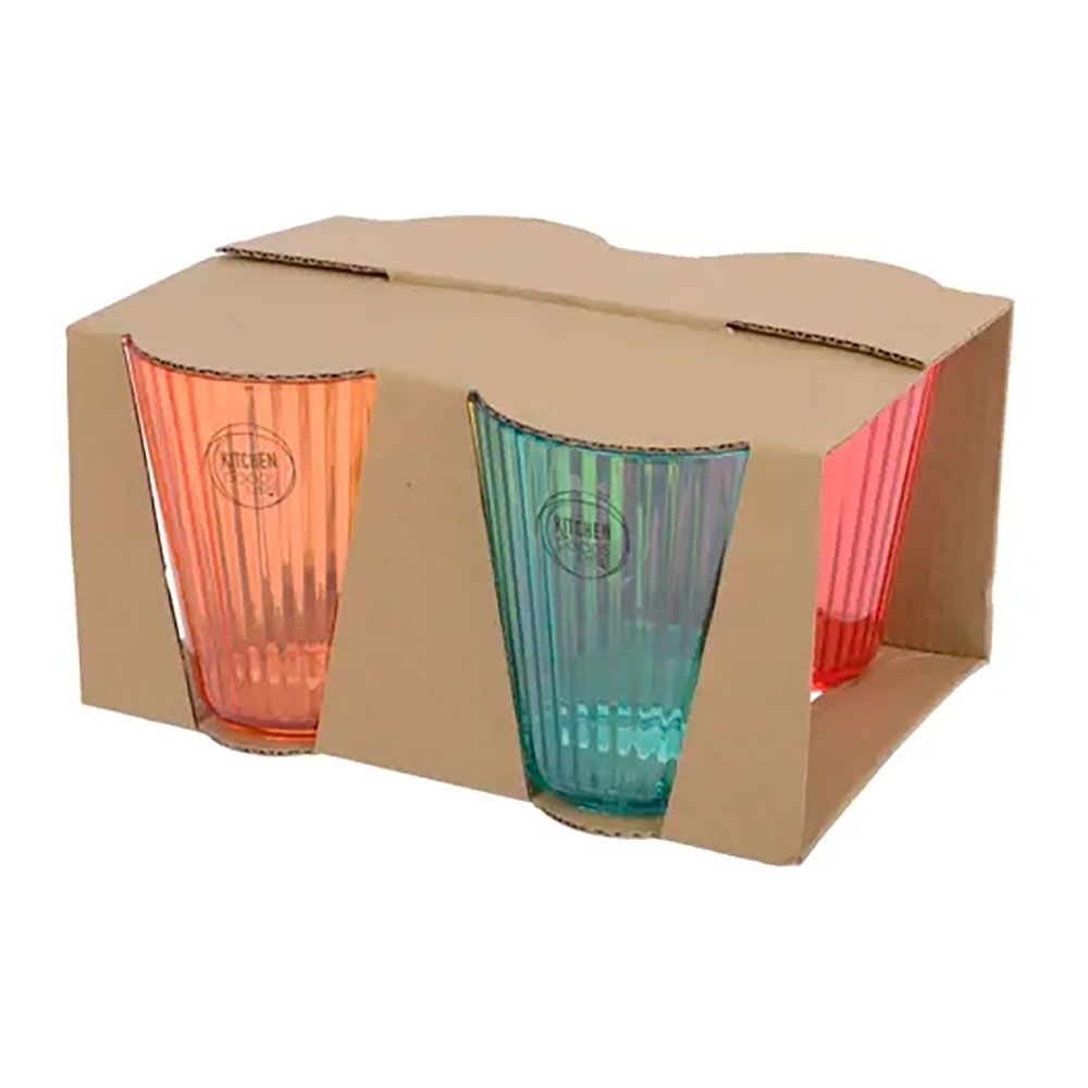 VASO REUTILIZABLE DE RAYAS EN RELIEVE 8,5 x 10 cm, COLORES SURTIDOS, 4 uds