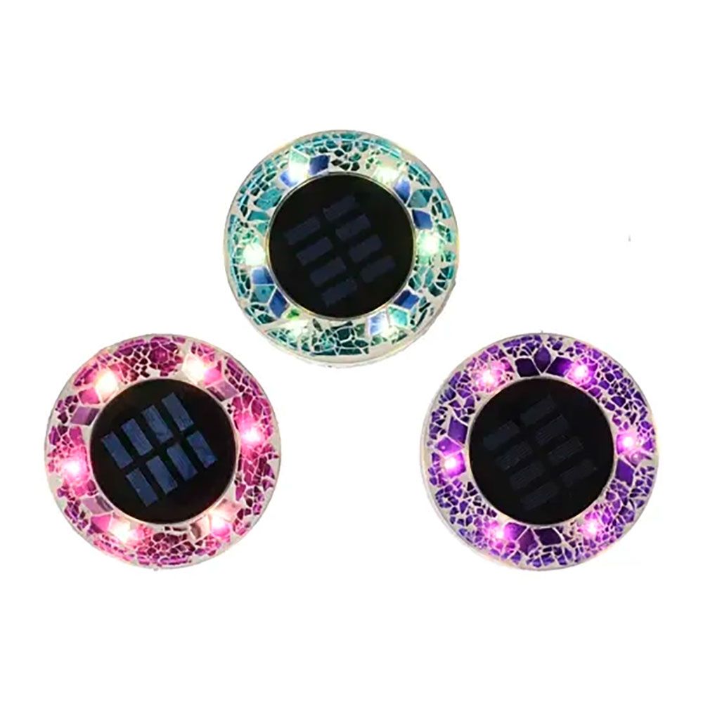 ESTACA SOLAR REDONDA DE CRISTAL MOSAICO, 6 LEDS, 7 Im, 11,5 x 13 cm, COLORES SURTIDOS
