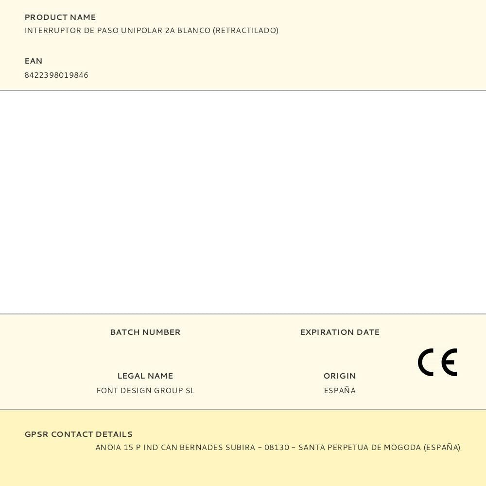 INTERRUPTOR DE PASO UNIPOLAR 2A BLANCO (RETRACTILADO)