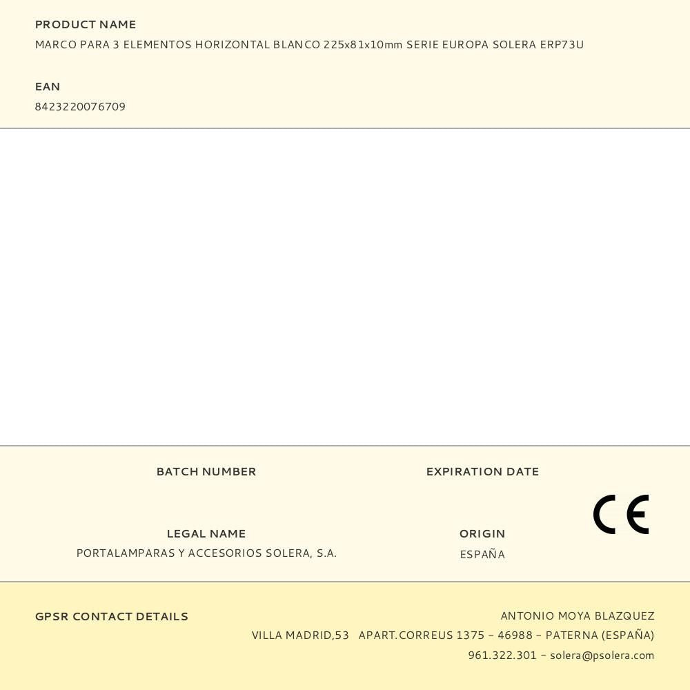 MARCO PARA 3 ELEMENTOS HORIZONTAL BLANCO 225x81x10mm SERIE EUROPA SOLERA ERP73U
