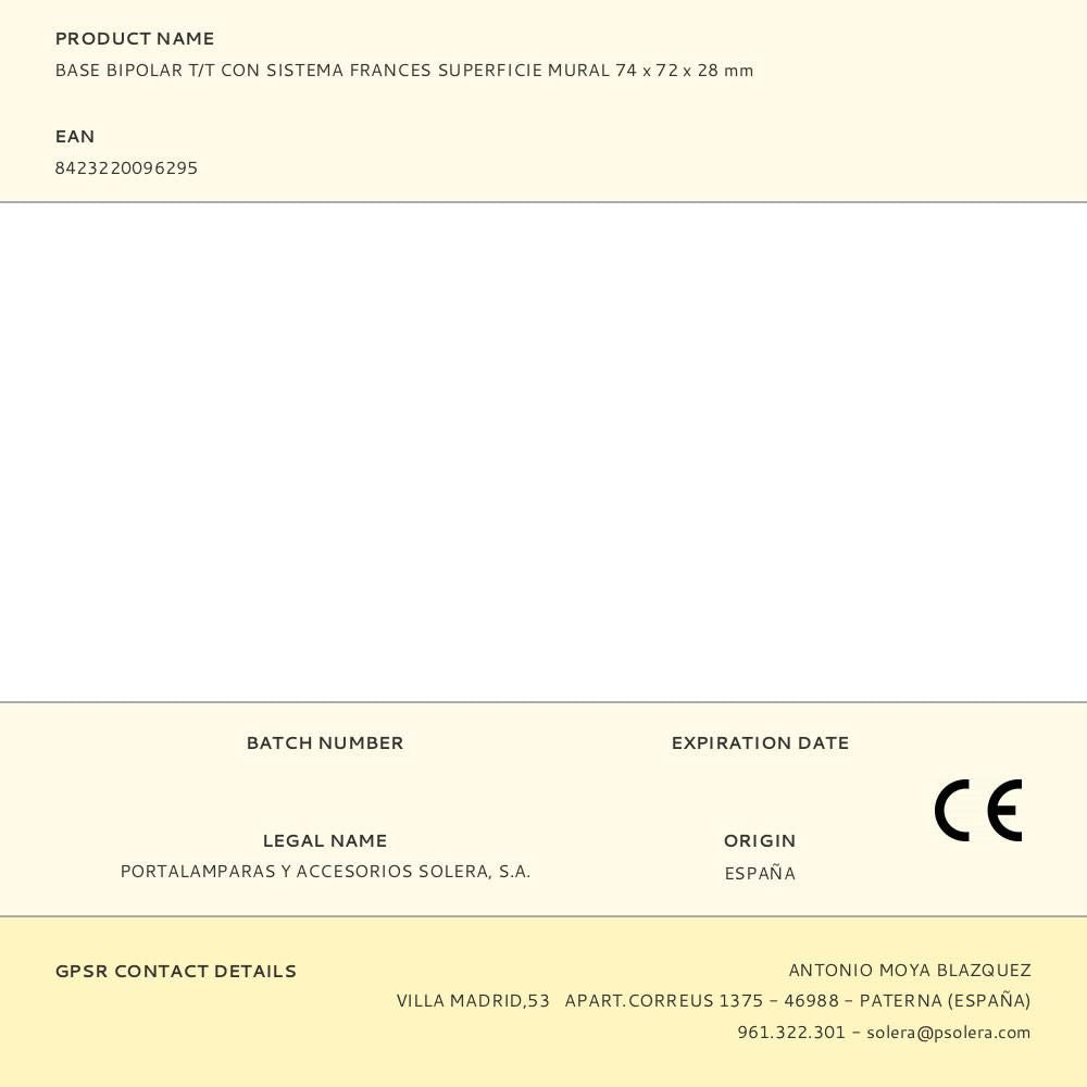 BASE BIPOLAR T/T CON SISTEMA FRANCES SUPERFICIE MURAL 74 x 72 x 28 mm
