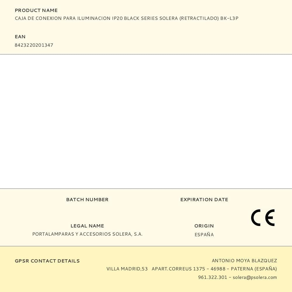 CAJA DE CONEXION PARA ILUMINACION IP20 BLACK SERIES SOLERA (RETRACTILADO) BK-L3P
