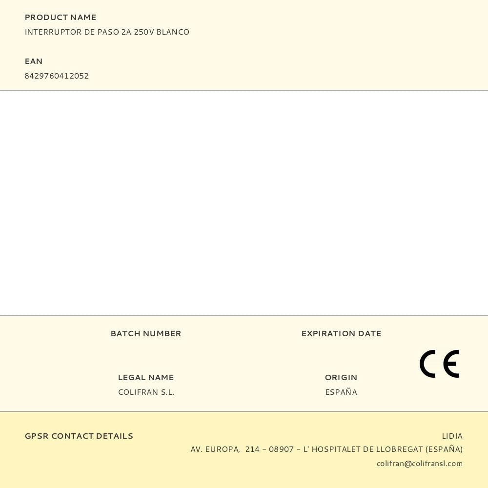INTERRUPTOR DE PASO 2A 250V BLANCO
