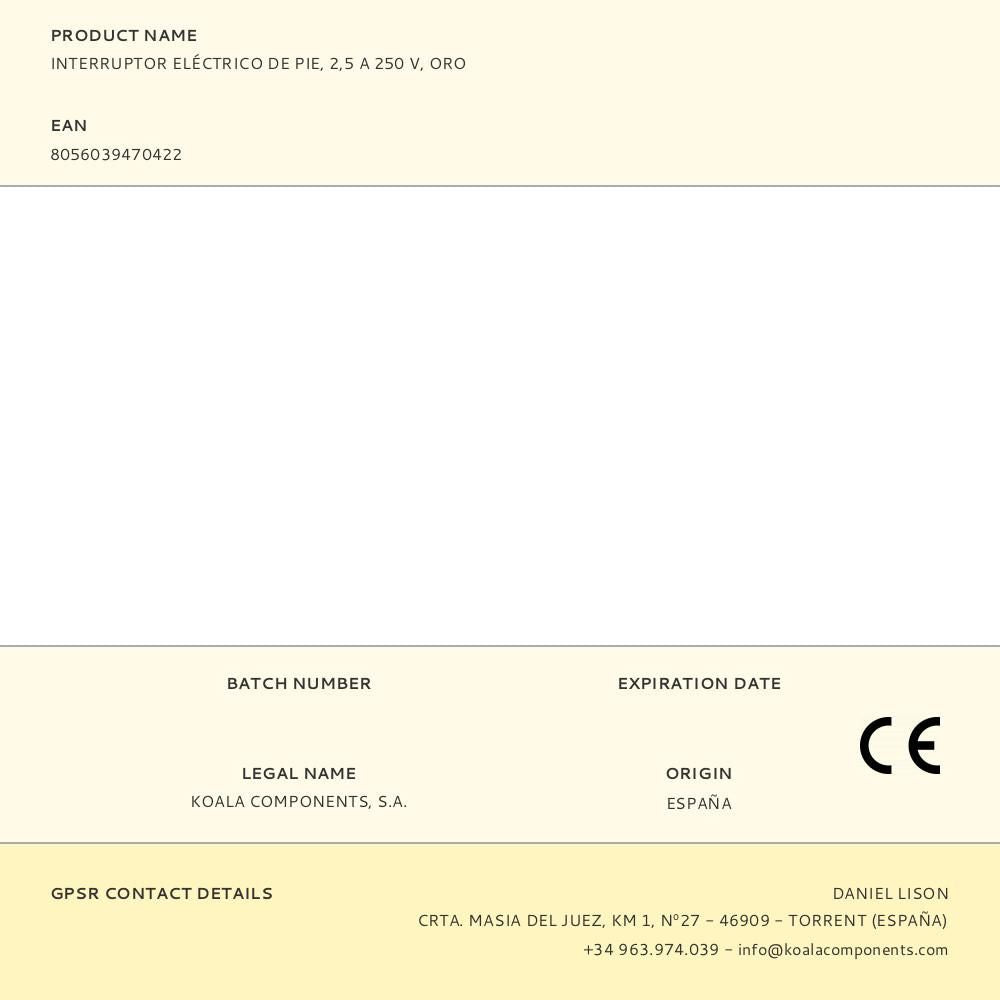 INTERRUPTOR ELÉCTRICO DE PIE, 2,5 A 250 V, ORO