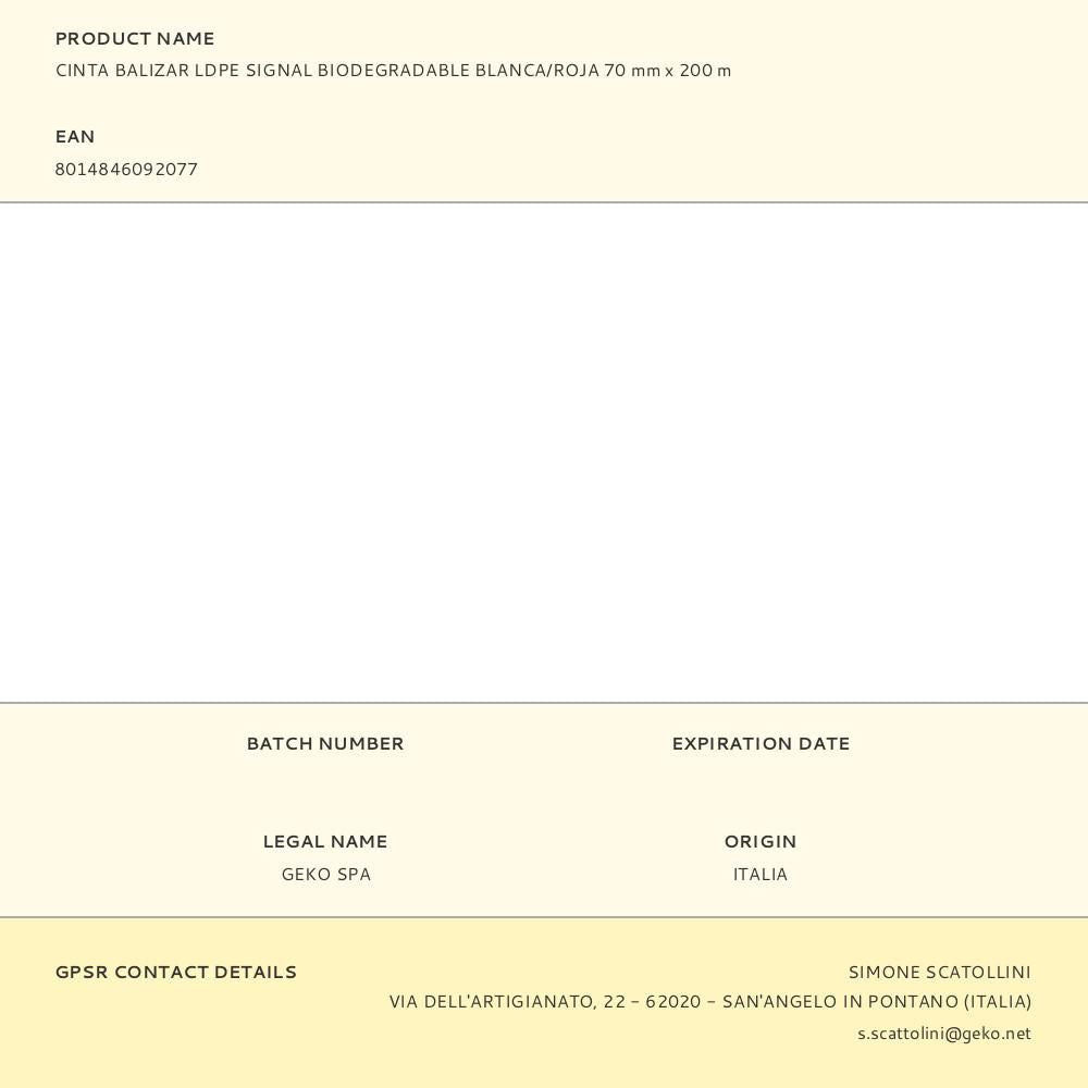CINTA BALIZAR LDPE SIGNAL BIODEGRADABLE BLANCA/ROJA 70 mm x 200 m