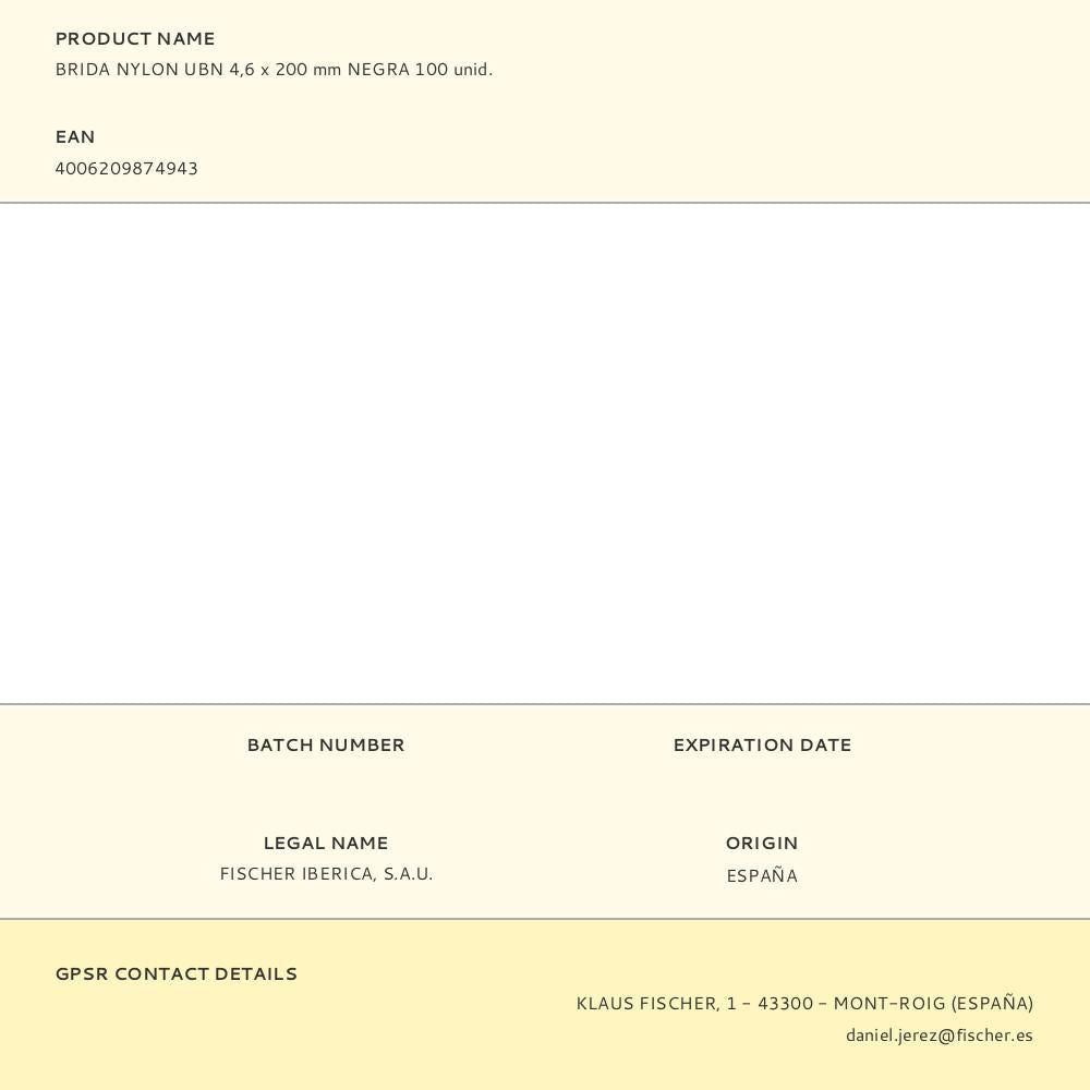 BRIDA NYLON UBN 4,6 x 200 mm NEGRA 100 unid.