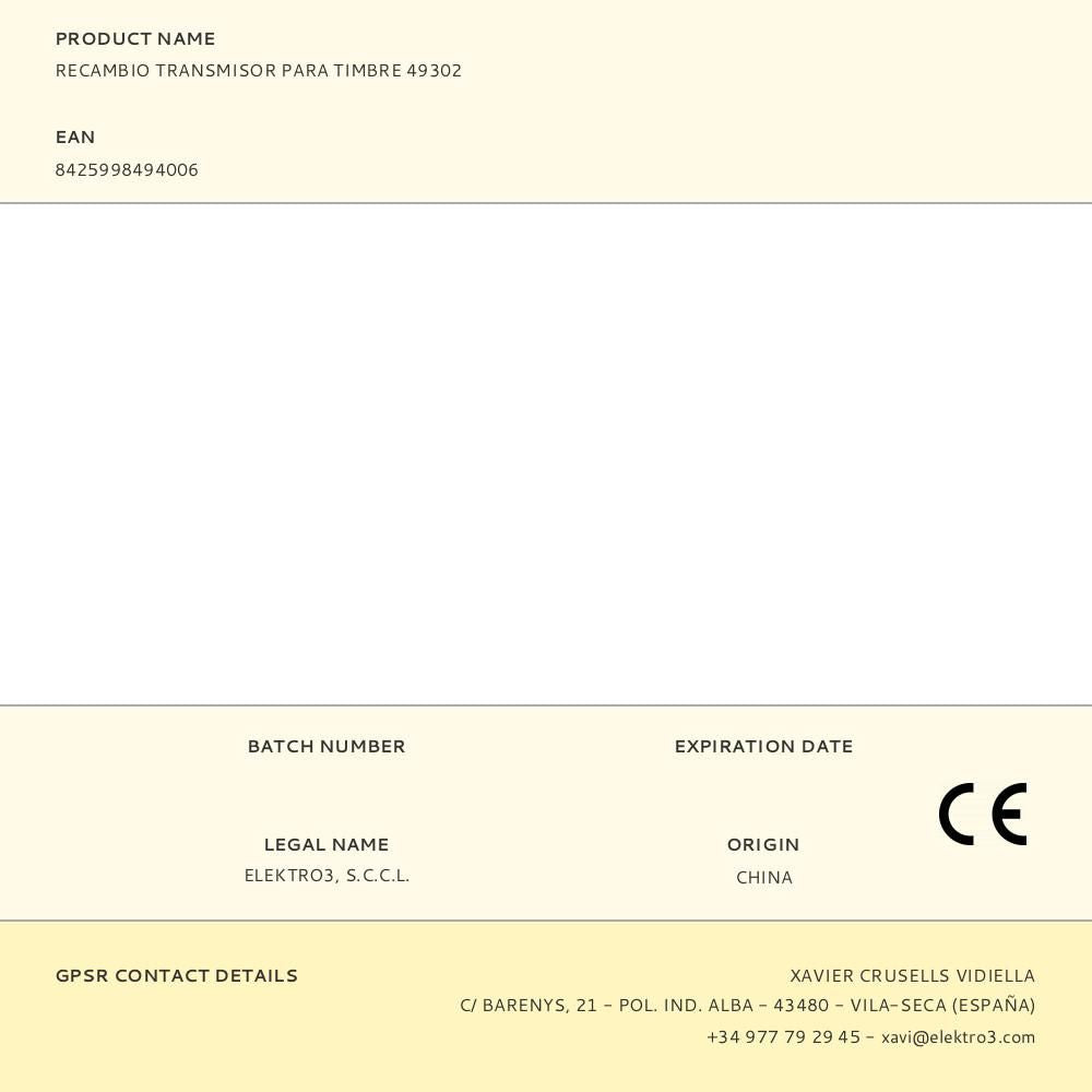 RECAMBIO TRANSMISOR PARA TIMBRE 49302