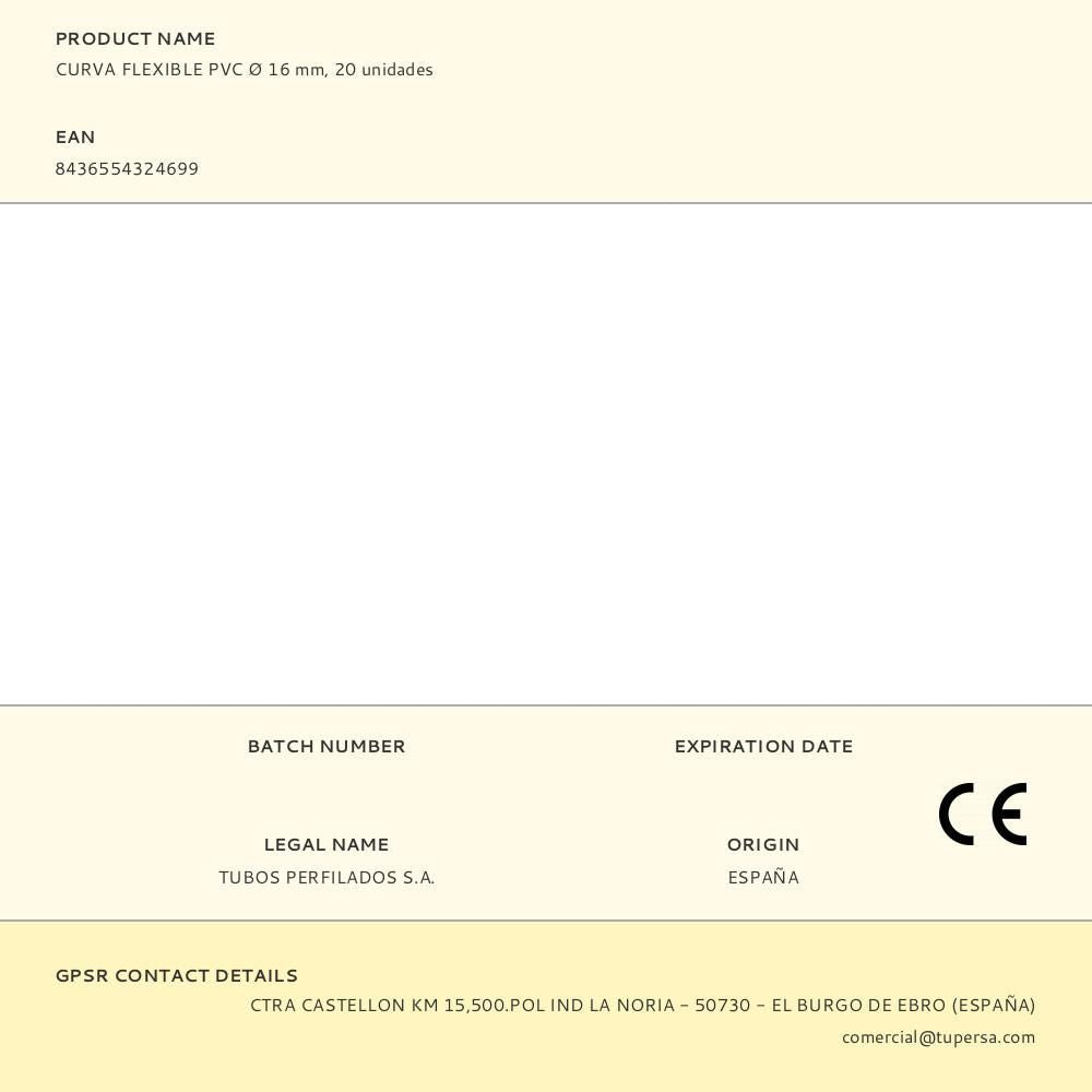 CURVA FLEXIBLE PVC  16 mm, 20 unidades