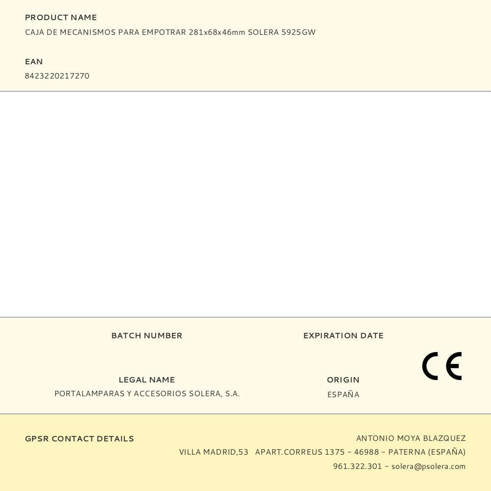 CAJA DE MECANISMOS PARA EMPOTRAR 281x68x46mm SOLERA 5925GW
