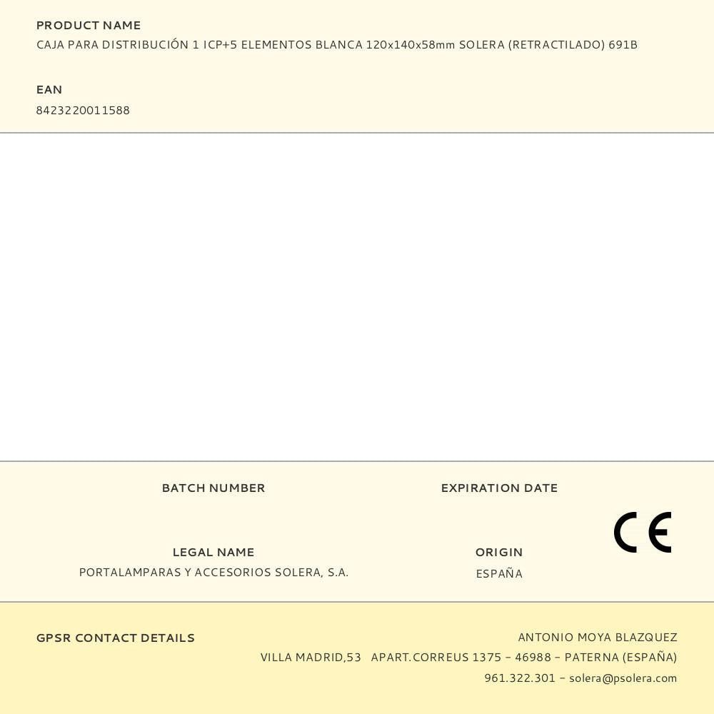 CAJA PARA DISTRIBUCIÓN 1 ICP+5 ELEMENTOS BLANCA 120x140x58mm SOLERA (RETRACTILADO) 691B