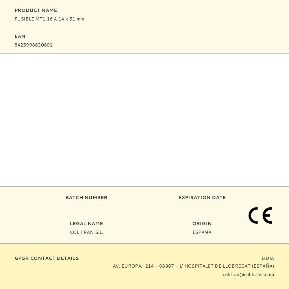 FUSIBLE MT1 16 A 14 x 51 mm