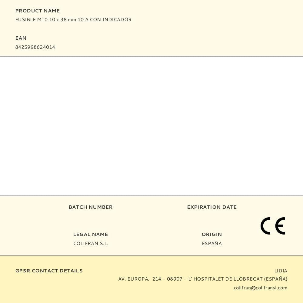 FUSIBLE MT0 10 x 38 mm 10 A CON INDICADOR