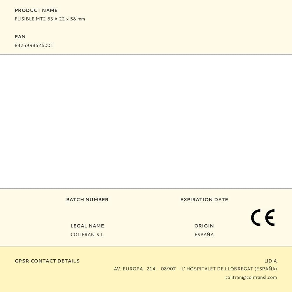 FUSIBLE MT2 63 A 22 x 58 mm