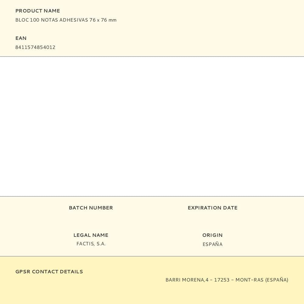 BLOC 100 NOTAS ADHESIVAS 76 x 76 mm