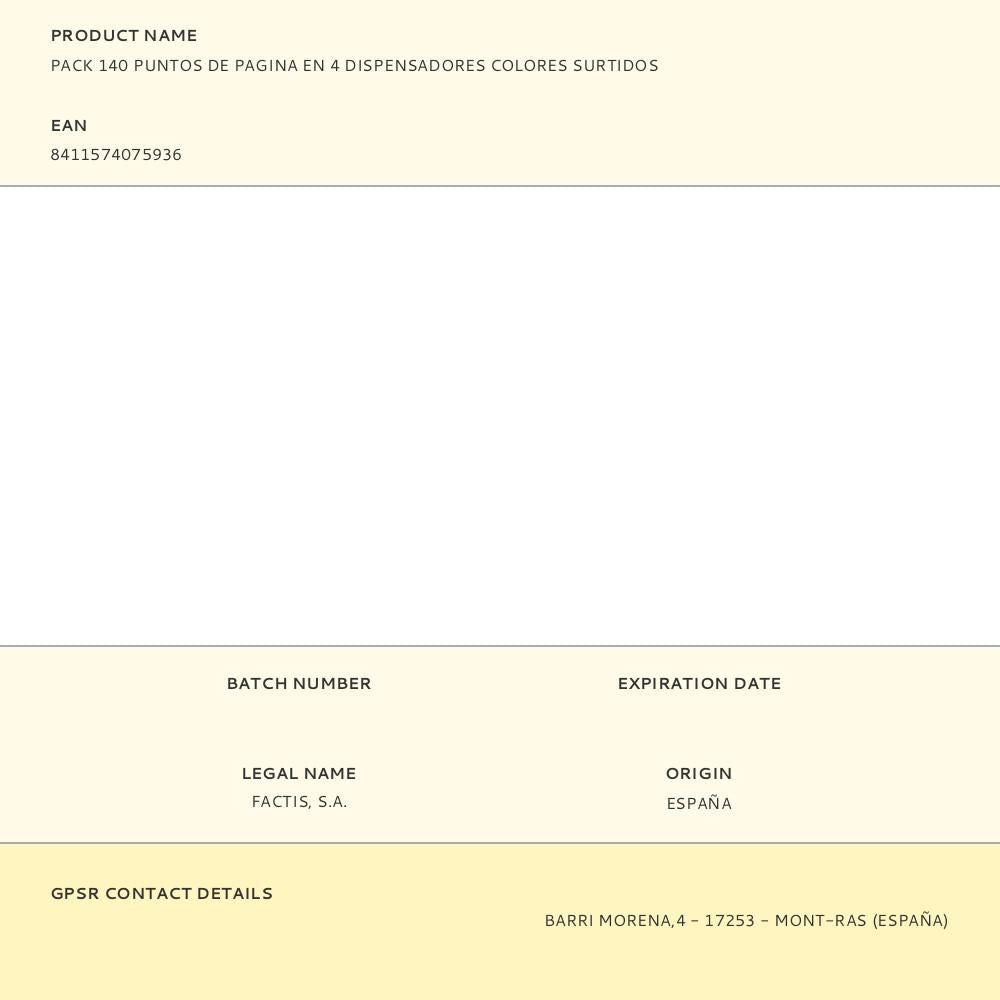PACK 140 PUNTOS DE PAGINA EN 4 DISPENSADORES COLORES SURTIDOS