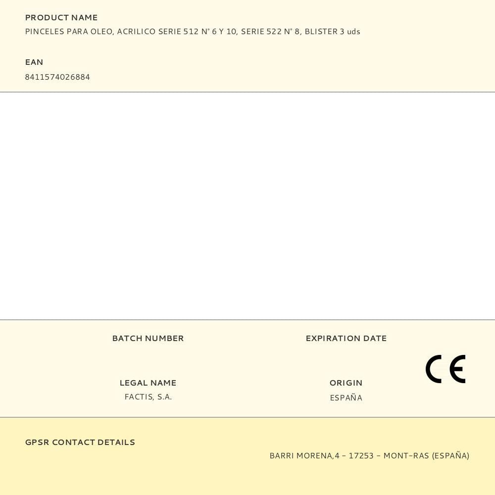 PINCELES PARA OLEO, ACRILICO SERIE 512 NÂ° 6 Y 10, SERIE 522 NÂ° 8, BLISTER 3 uds