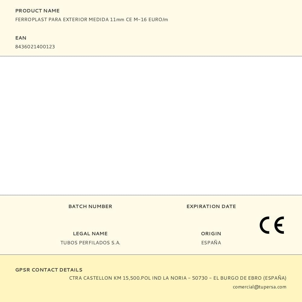 FERROPLAST PARA EXTERIOR MEDIDA 11mm CE M-16 EURO/m
