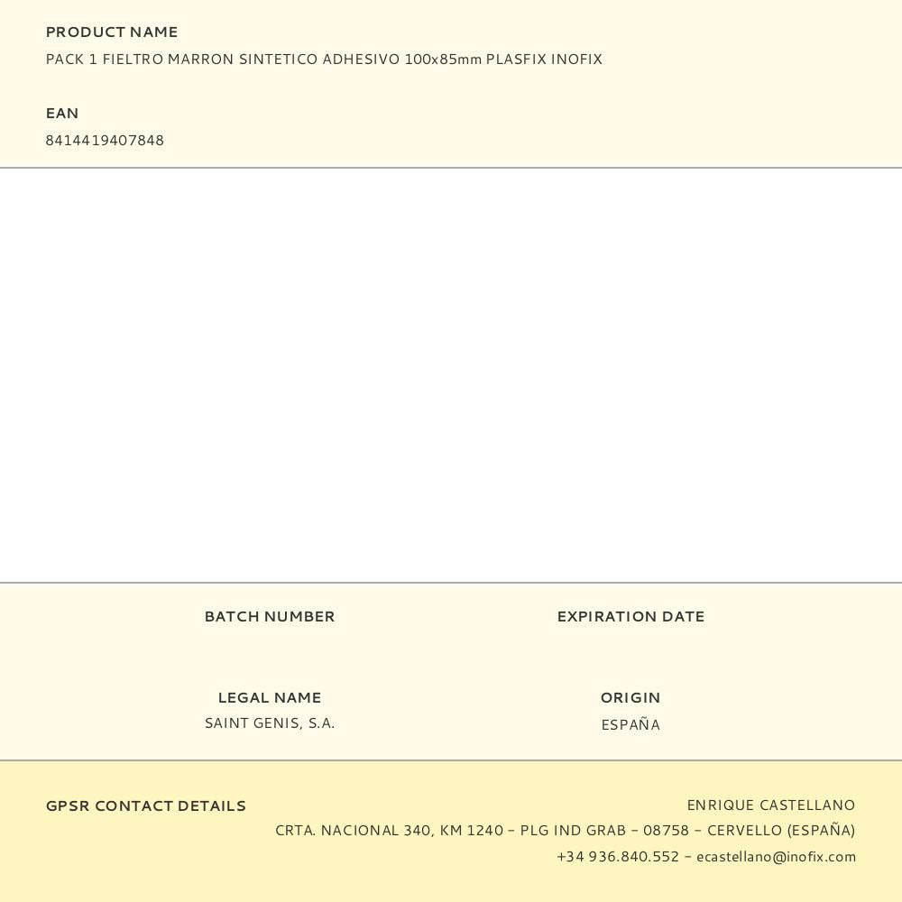 PACK 1 FIELTRO MARRON SINTETICO ADHESIVO 100x85mm PLASFIX INOFIX