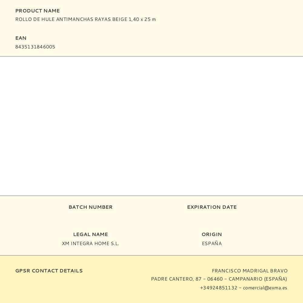 ROLLO DE HULE ANTIMANCHAS RAYAS BEIGE 1,40 x 25 m