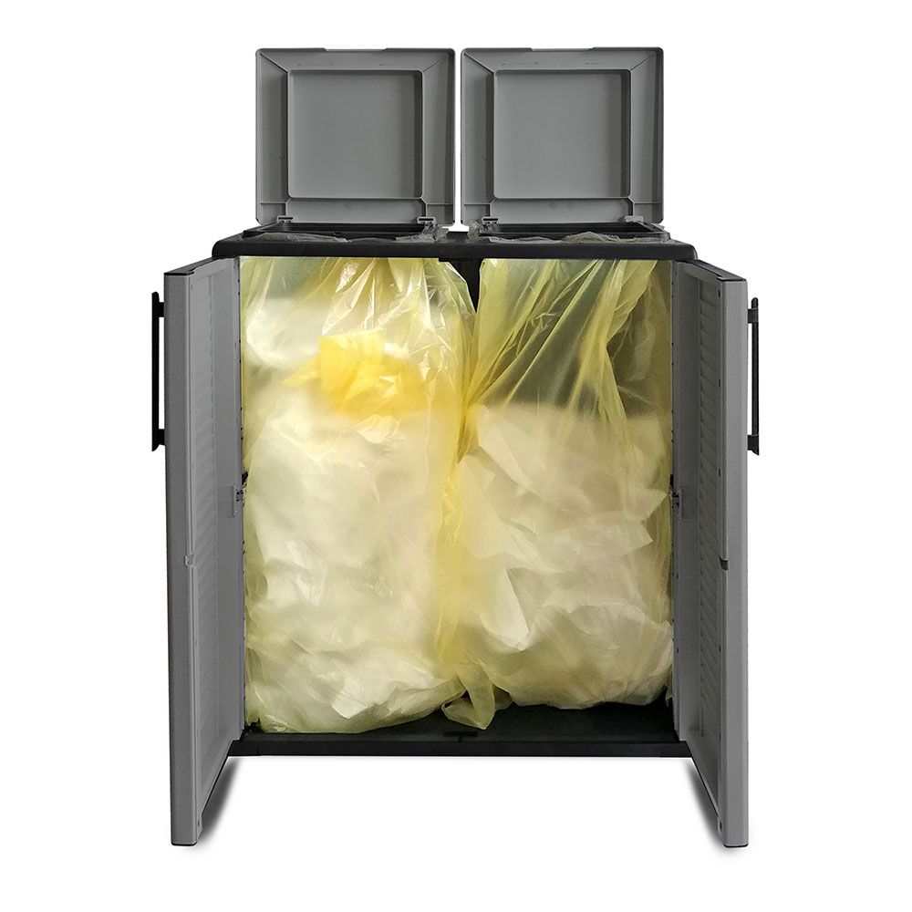 ARMARIO BAJO LÍNEA ECO EASY CON RECICLAJE SELECTIVO DE 2 TAPAS, POLIPROPILENO, GRIS OSCURO, 68 x 37 x 84 cm