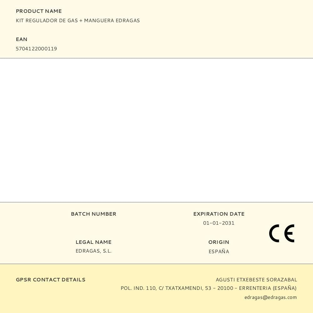 KIT REGULADOR DE GAS + MANGUERA EDRAGAS