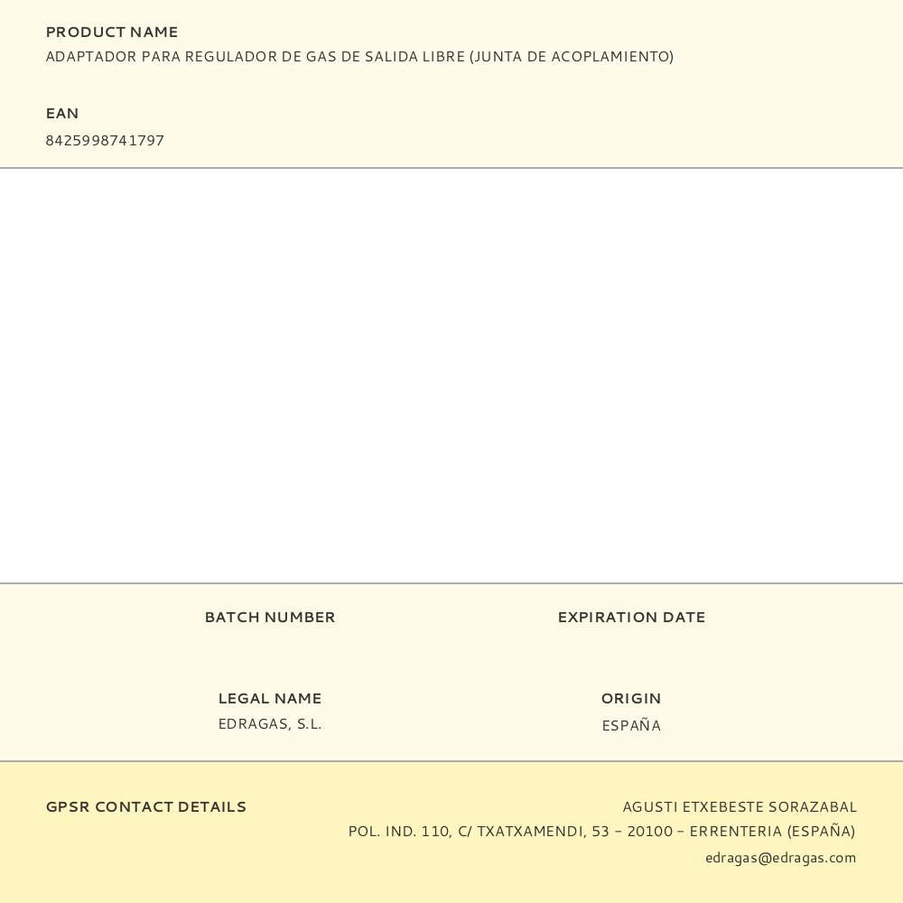 ADAPTADOR PARA REGULADOR DE GAS DE SALIDA LIBRE (JUNTA DE ACOPLAMIENTO)