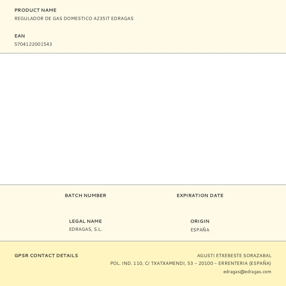 REGULADOR DE GAS DOMESTICO A235IT EDRAGAS