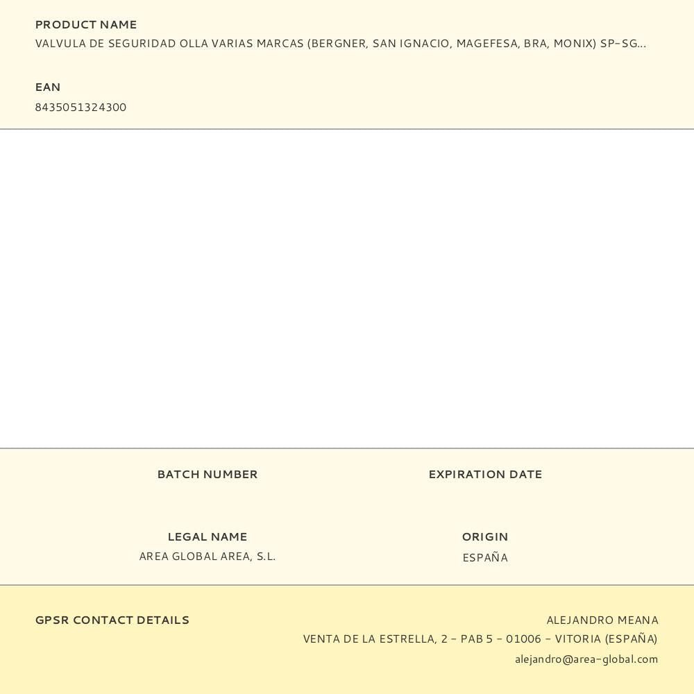 VALVULA DE SEGURIDAD OLLA VARIAS MARCAS (BERGNER, SAN IGNACIO, MAGEFESA, BRA, MONIX) SP-SG-1530-06