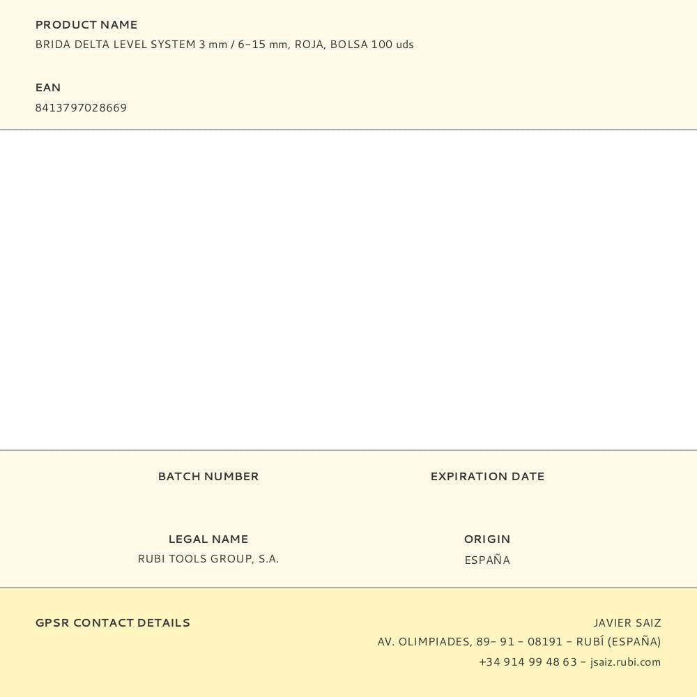BRIDA DELTA LEVEL SYSTEM 3 mm / 6-15 mm, ROJA, BOLSA 100 uds