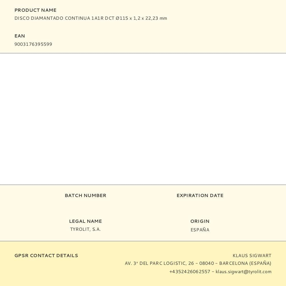 DISCO DIAMANTADO CONTINUO 1A1R DCT 115 x 1,2 x 22,23 mm