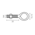 HEMBRILLA SOLDADA CON TUERCA HM01, M4 x 30 mm, ZINCADO, BLISTER 4 uds
