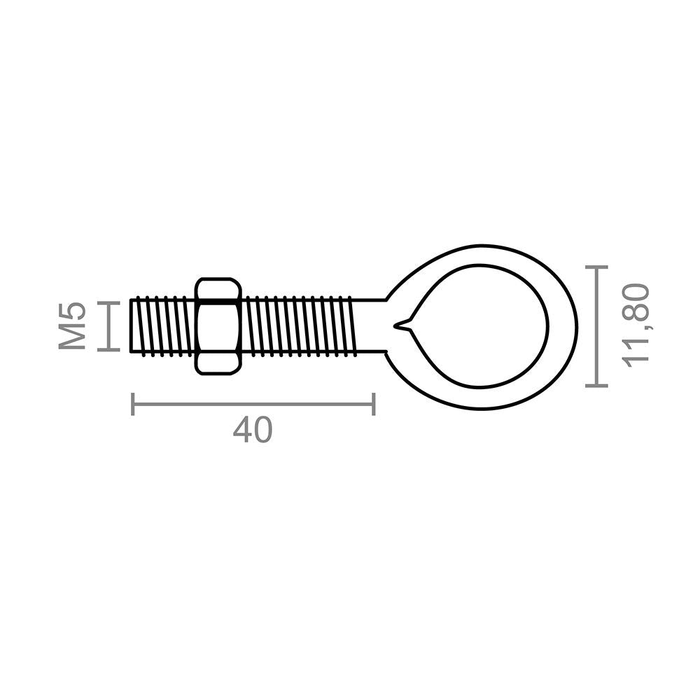 HEMBRILLA SOLDADA CON TUERCA HM01, M5 x 40 mm, ZINCADO, BLISTER 4 uds