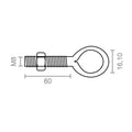 HEMBRILLA SOLDADA CON TUERCA HM01, M8 x 60 mm, ZINCADO, BLISTER 2 uds