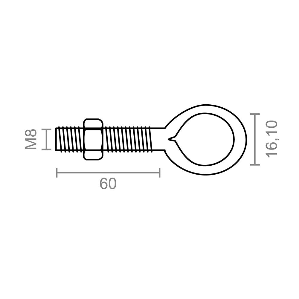 HEMBRILLA SOLDADA CON TUERCA HM01, M8 x 60 mm, ZINCADO, BLISTER 2 uds