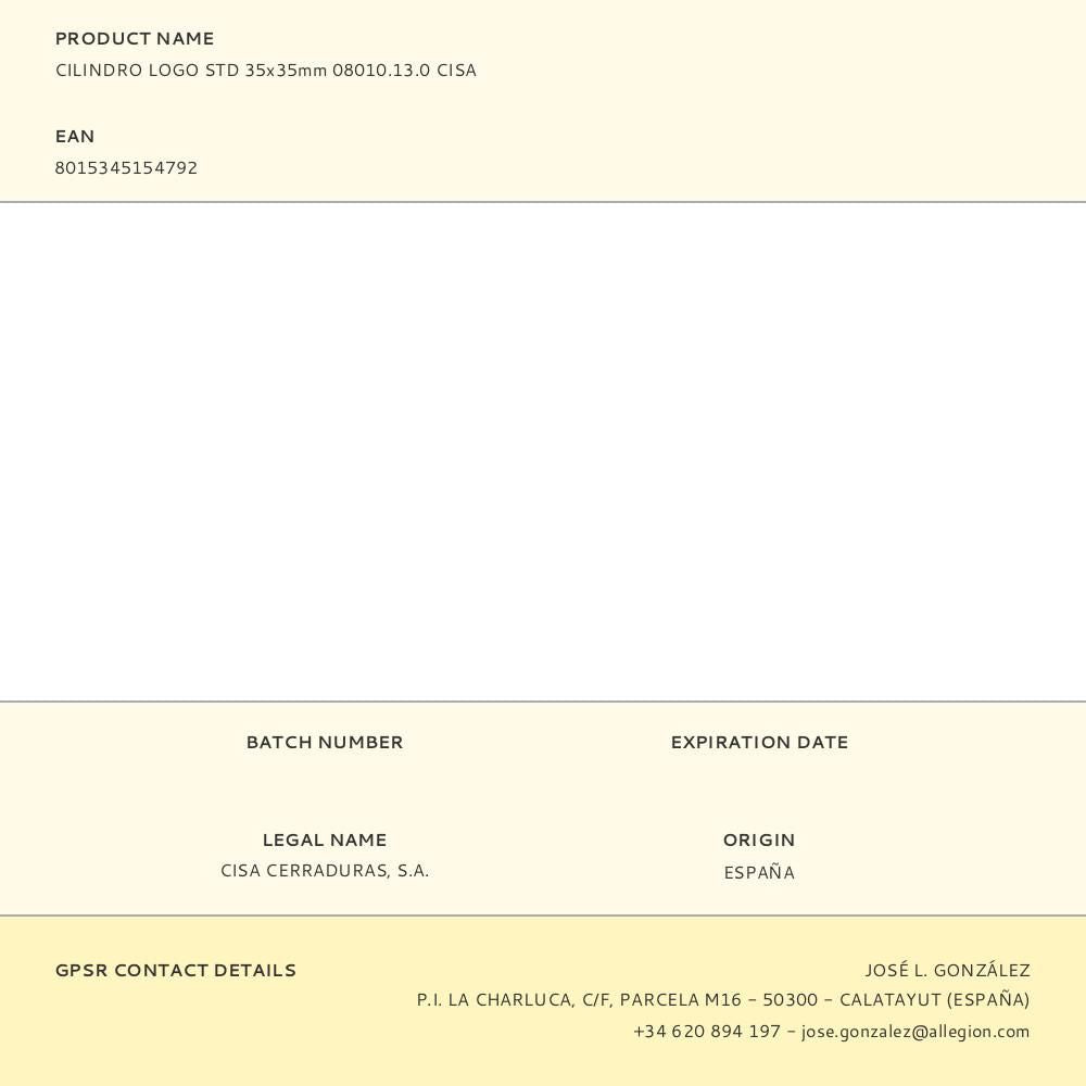 CILINDRO LOGO STD 35x35mm 08010.13.0 CISA